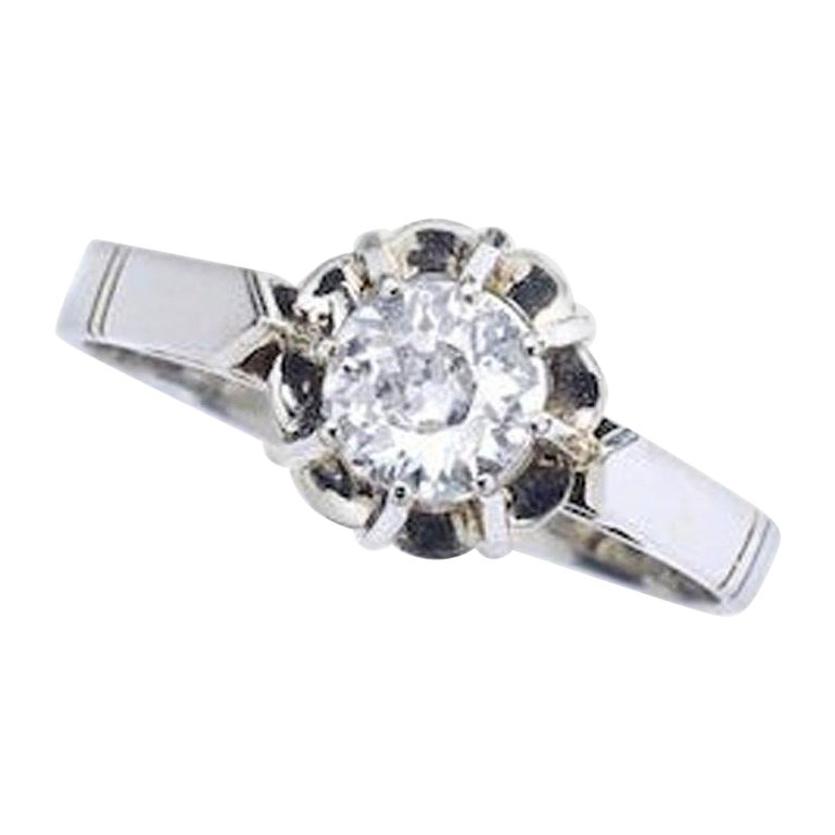 Antique Old Mine Cut Diamond White Gold Solitaire 1900S
