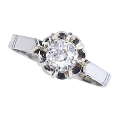 Antiguo Diamante Corte Mina Solitario Oro Blanco 1900S