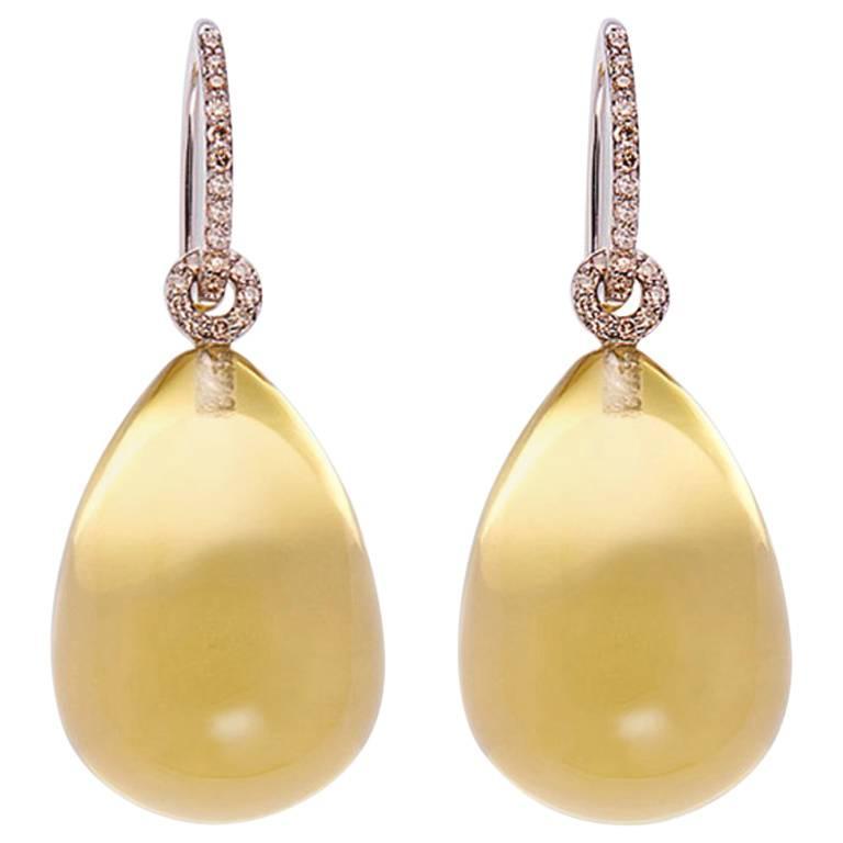 Colleen B Rosenblat Lemon Quartz Diamonds White Gold Earrings For Colleen B Rosenblat Lemon Quartz Diamonds White Gold Earrings For