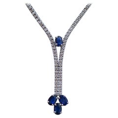 Sapphires, Diamonds, 14 Karat White Gold Tennis Necklace.