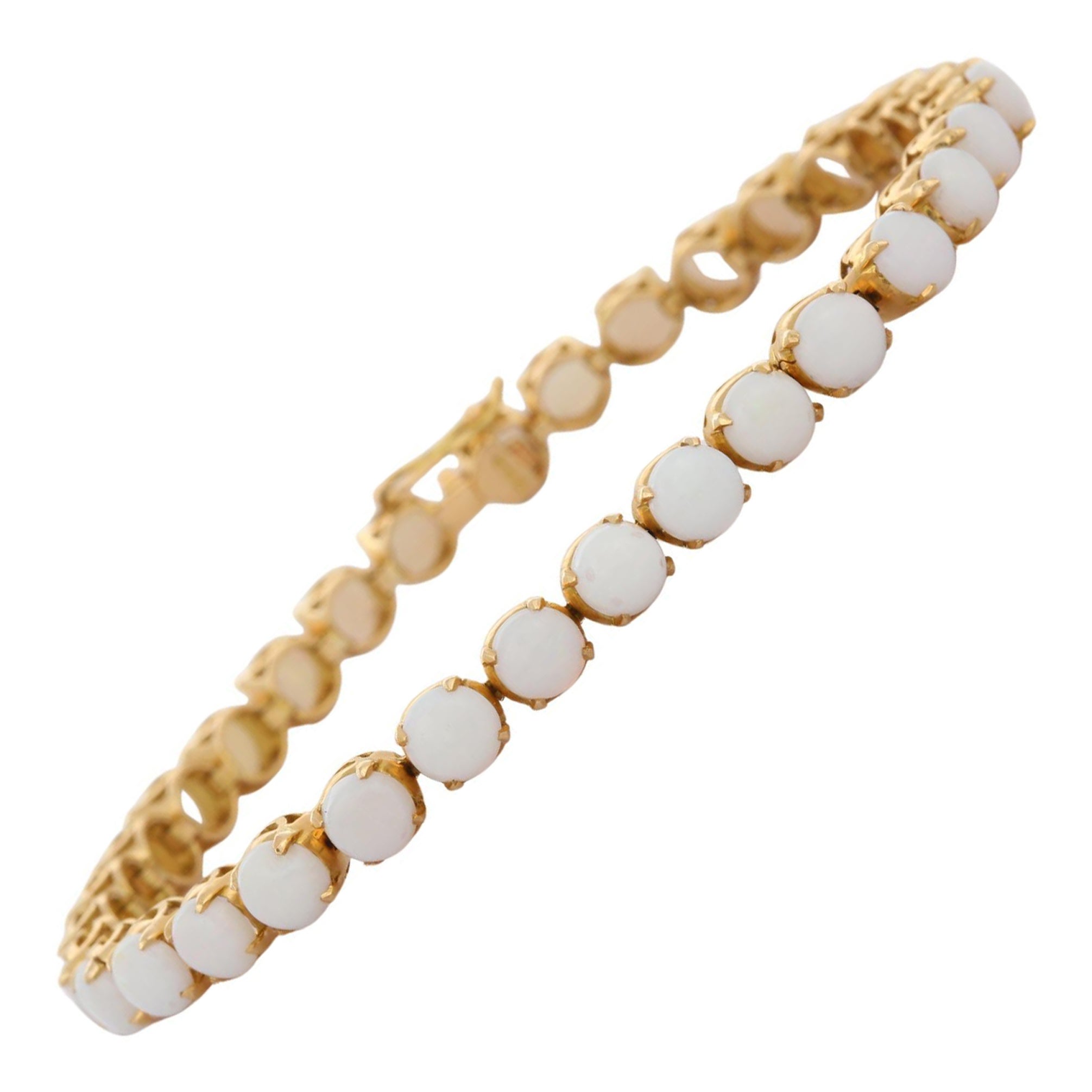18 Karat massives Gelbgold 10.1 Karat Rundschliff Opal-Tennisarmband Verlobungsgeschenk im Angebot