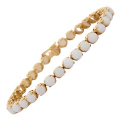 18k Solid Yellow Gold 10.1 CTW Round Cut Opal Tennis Bracelet Engagement Gift