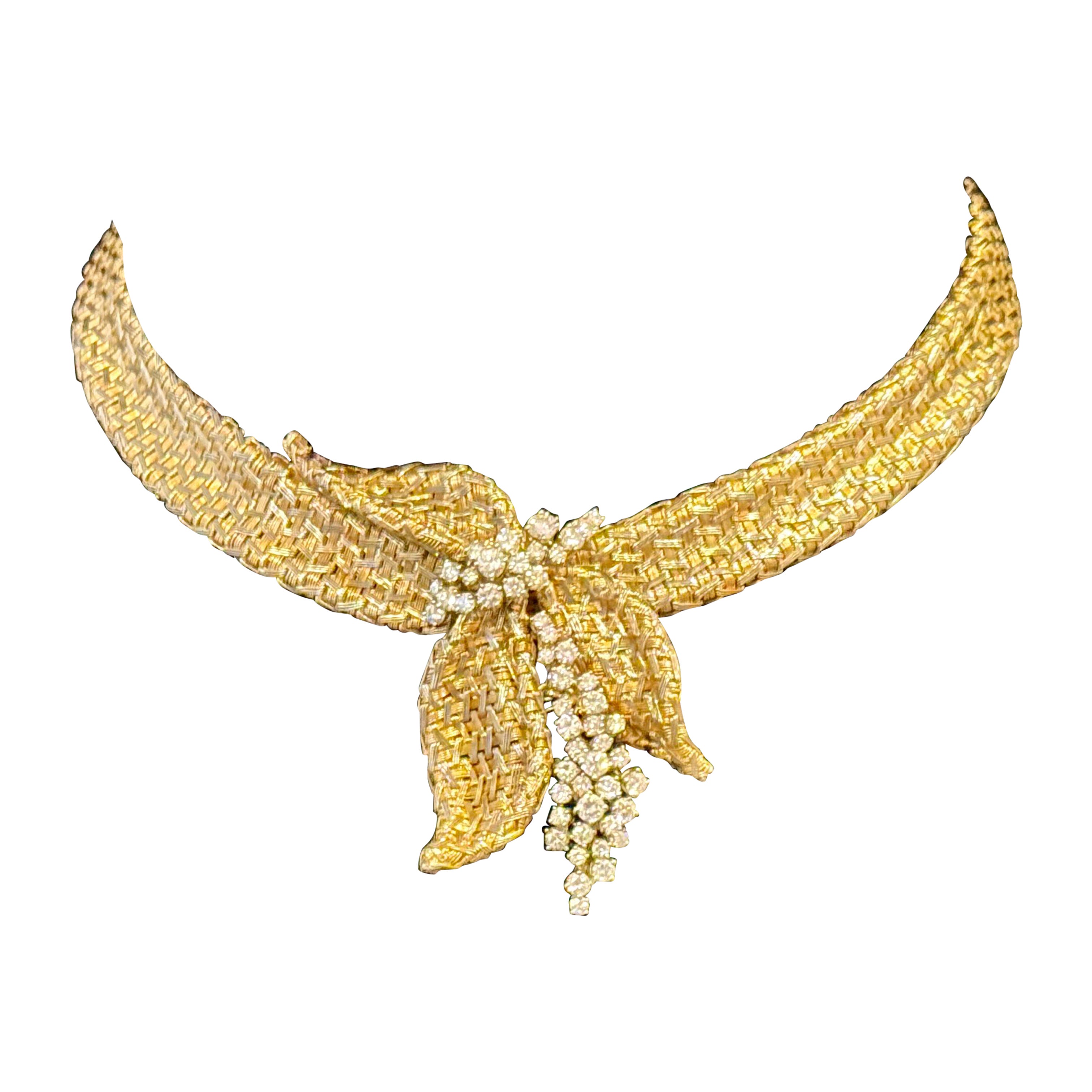 Magnifique collier vintage Meiser Zurich en maille d'or et diamants