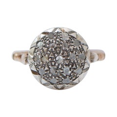 Diamonds, 14 Karat Rose Gold and Silver Retrò Ring.