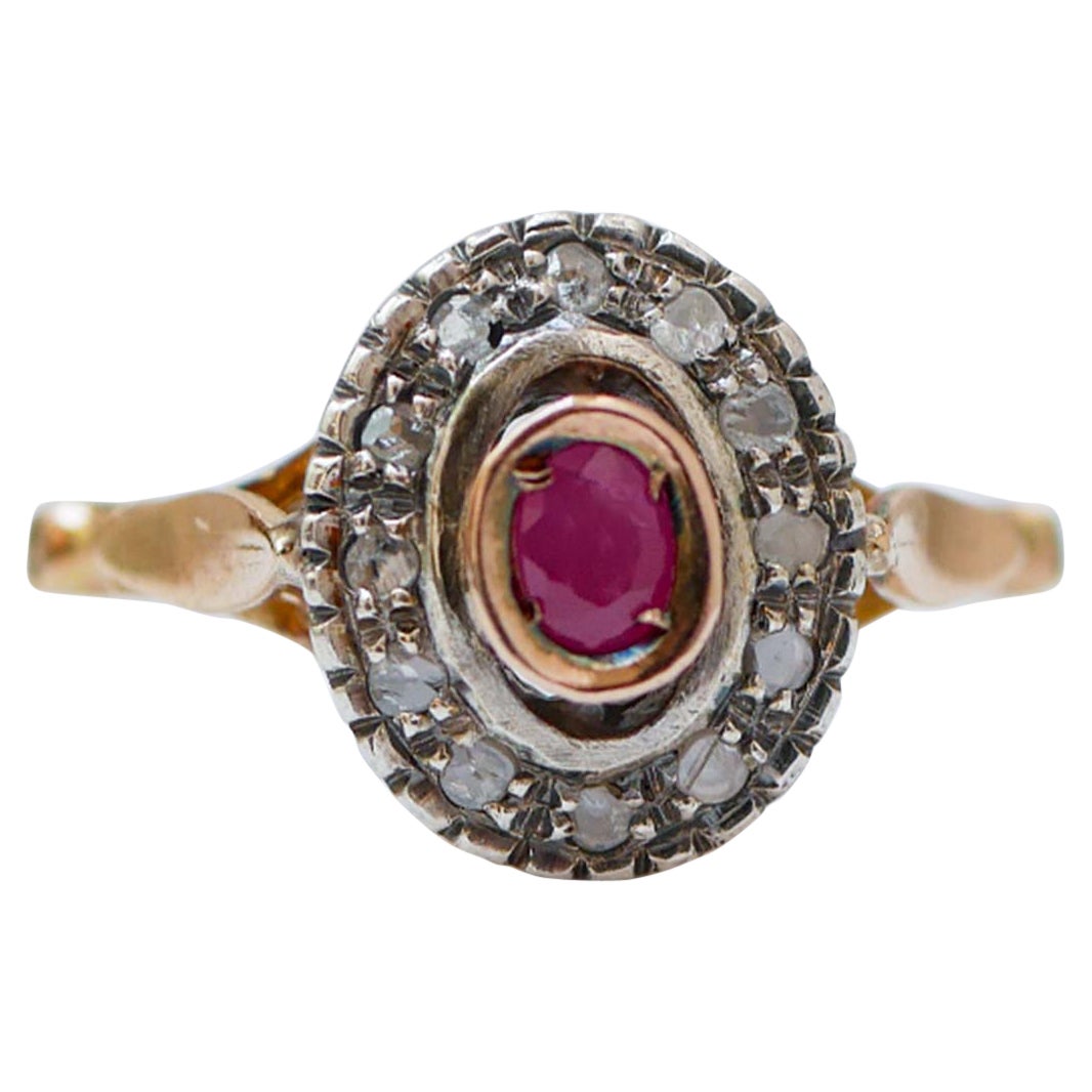 Ruby, Diamonds, 14 Karat Rose Gold and Silver Ring.