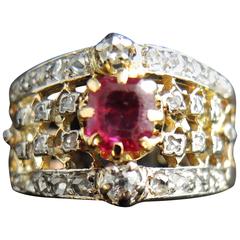 Antique 19th Century Ruby Diamond Gold Platinum Ring