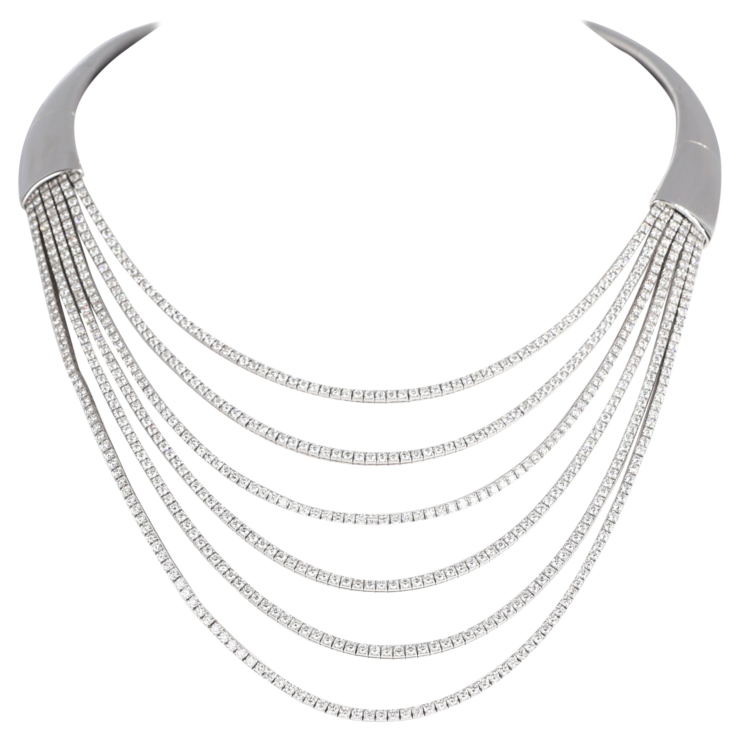 18K White Gold Rigid Choker with Six Diamond-Set Strands