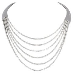 18K White Gold Rigid Choker with Six Diamond-Set Strands