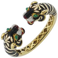 Diamond Gold Enameled Tiger Bracelet 11