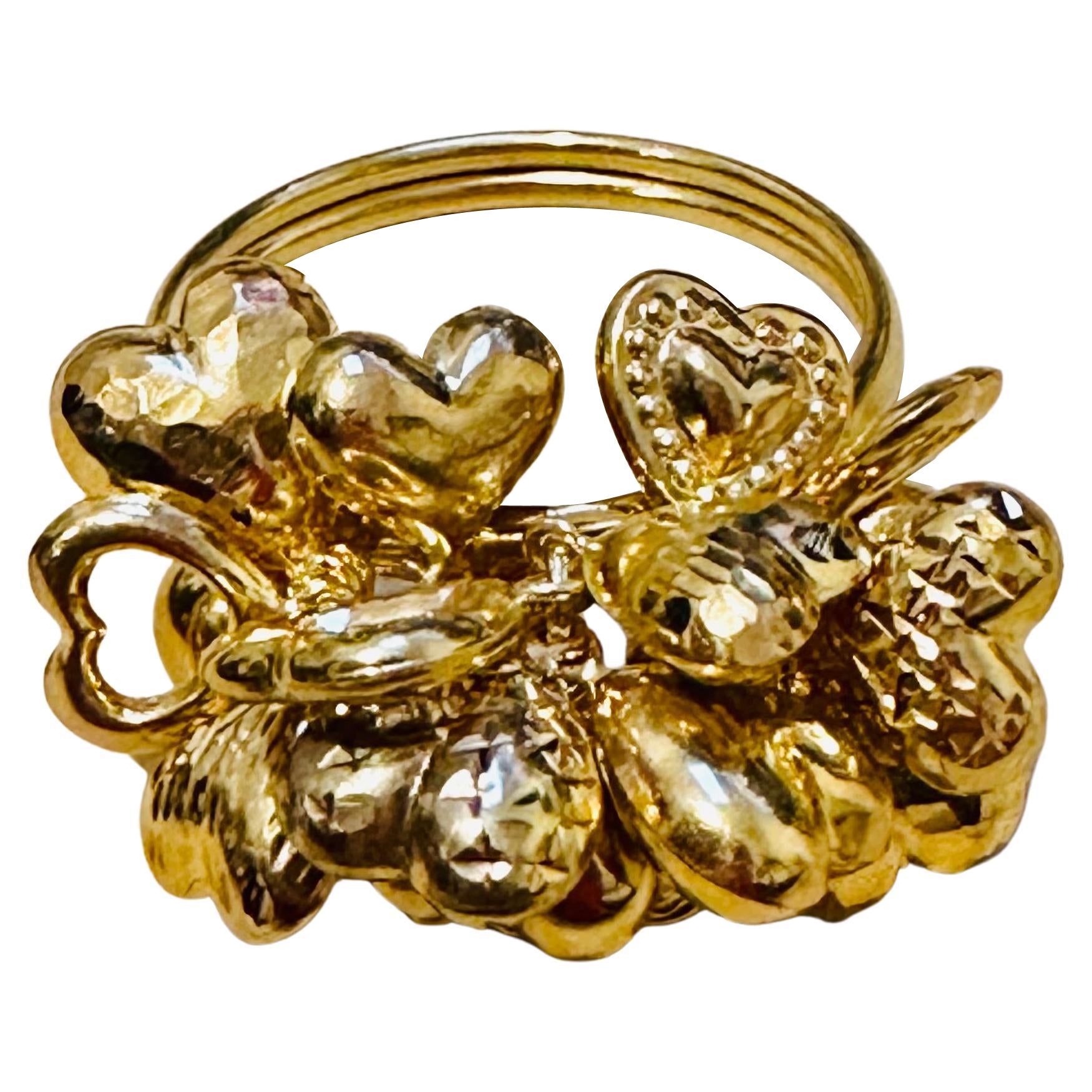 Multiplo  Anello con charme a cuore fluttuante in oro giallo 14 carati da 4,1 grammi, misura 5,5