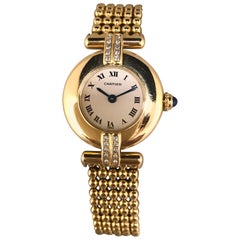 Cartier Yellow Gold Paving Diamonds Colisee Quartz Ladies Wristwatch 