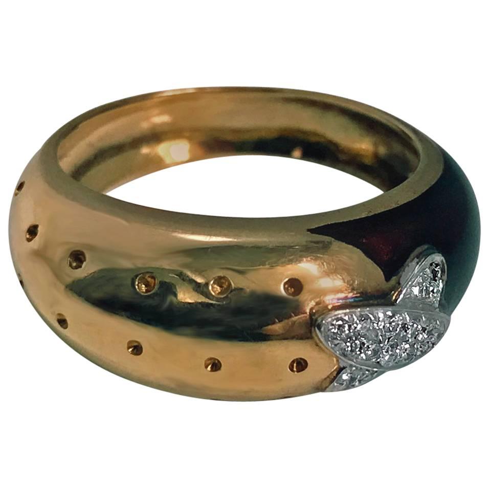 Italian 18 Karat Diamond and Enamel Ring, 20th Century