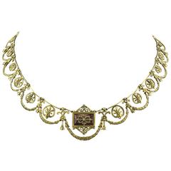 French 2nd Empire 18 Karat Gold Diamond Enamel Necklace in Case, circa 1860 2