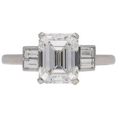 Art Deco Emerald-Cut 2.09 Carat Diamond Baguette Flanked Solitaire Ring 12