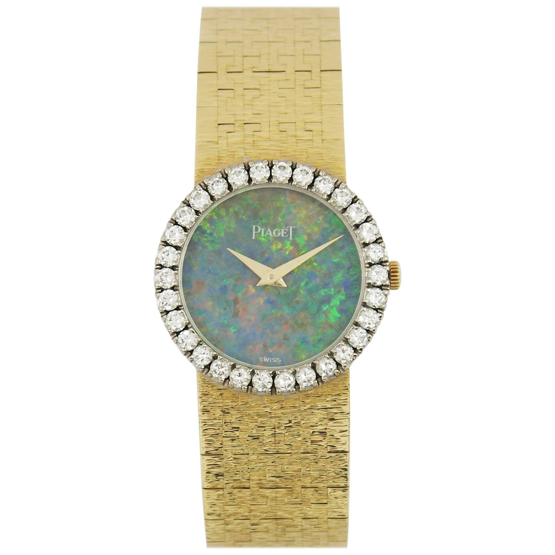Piaget Ladies Yellow Gold Diamond Bezel Opal Dial Quartz Wristwatch