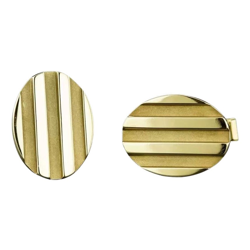 TIFFANY & Co. 18K Gold Atlas Groove Oval Cufflinks Cuff Links