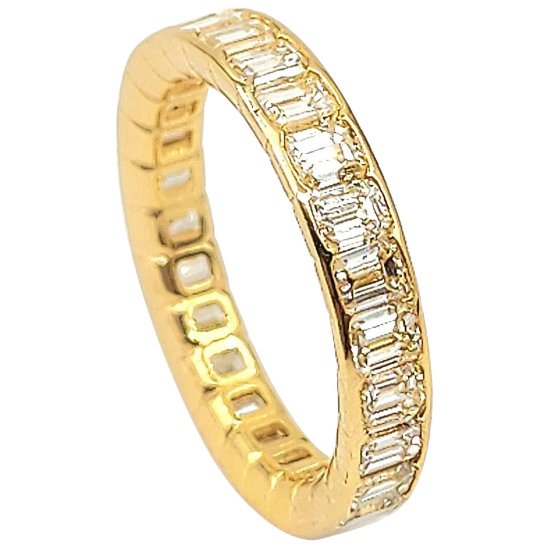 3.25 ct Natural Yellow Emerald Cut Diamond Eternity Ring For Sale