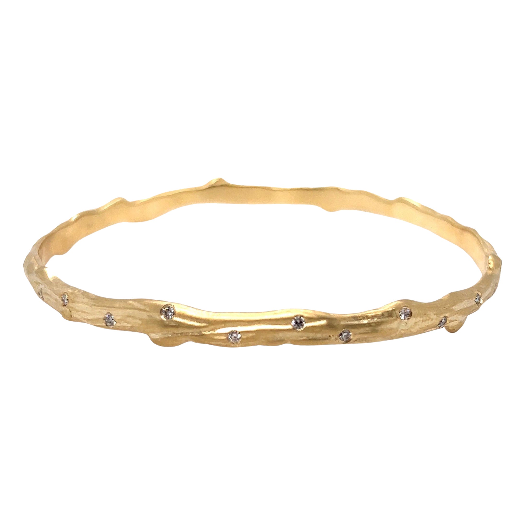 Twig Style Diamond Eternity 18 Karat Yellow Gold Bangle Bracelet