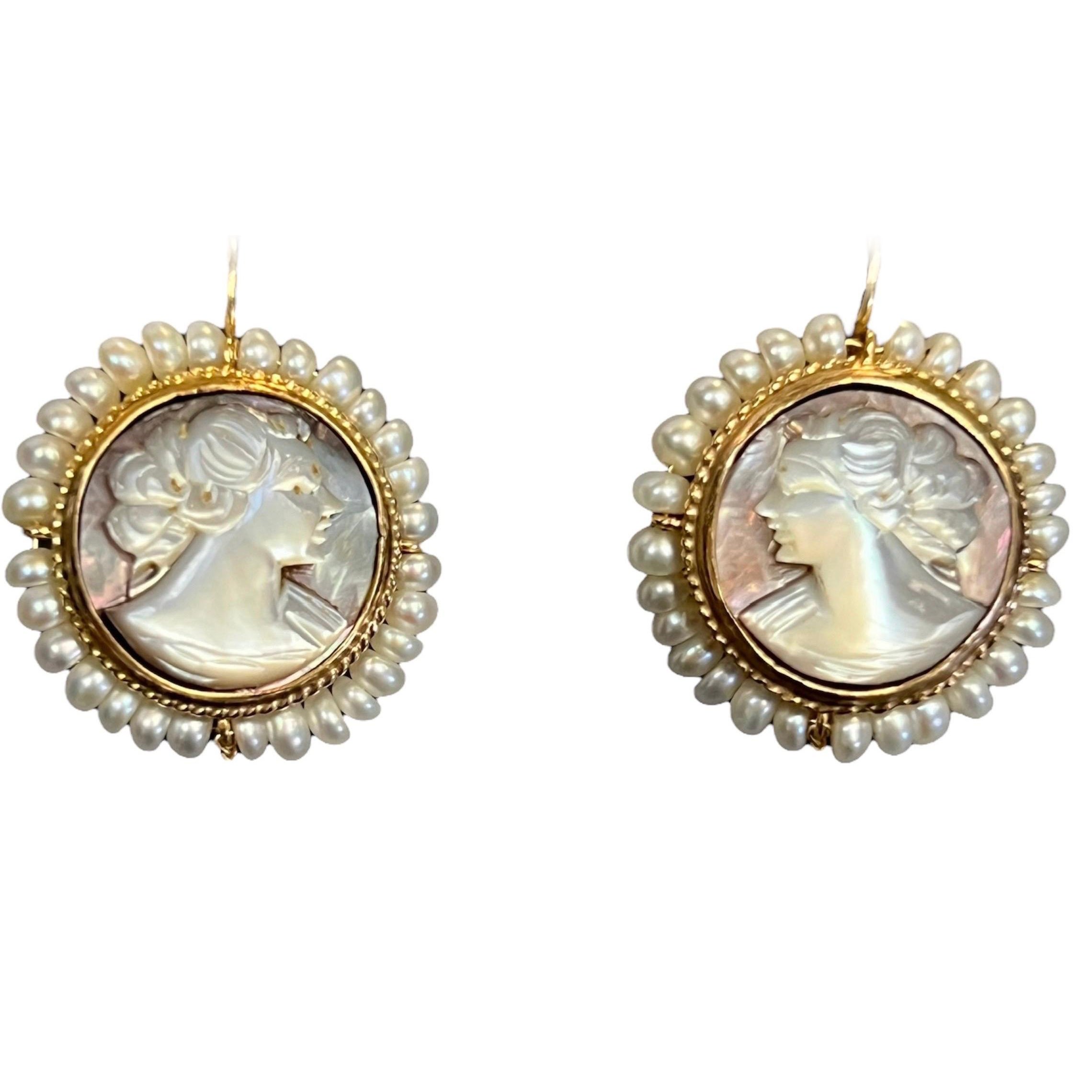 Victorian Cameo and Pearl Earrings