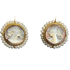 Antique Victorian Cameo and Pearl Earrings