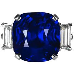 20.26 Carat Royal Blue Ceylon Sapphire Three Stone Engagement Ring 6