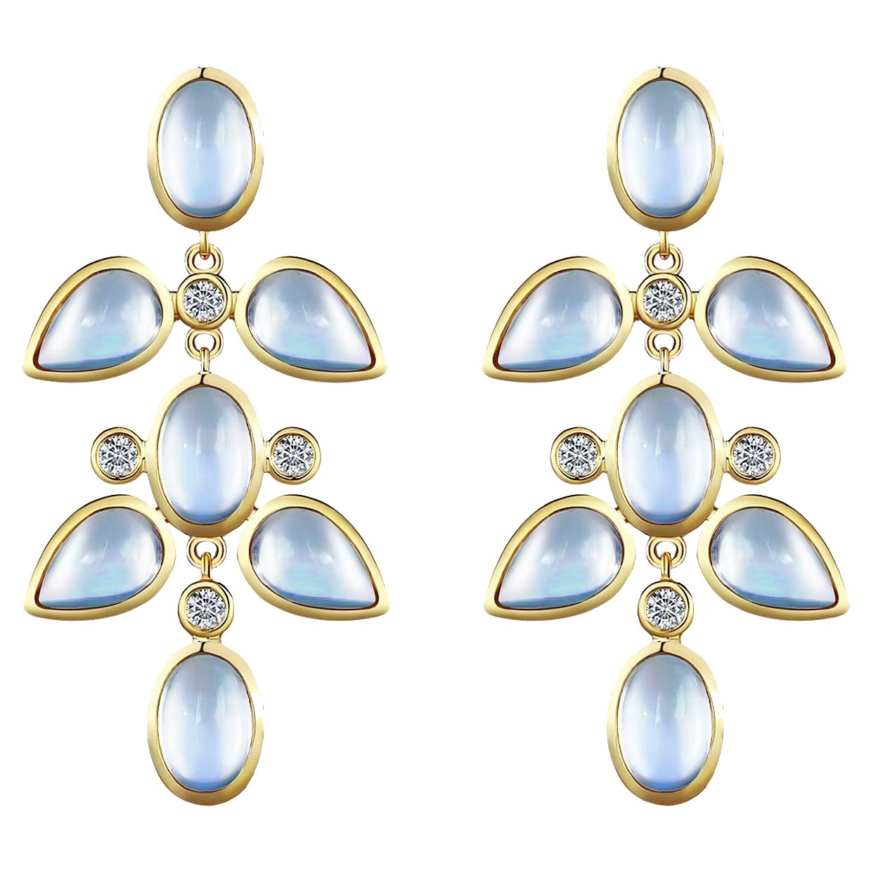 Rainbow Moonstone Diamond Chandelier Drop Earrings For Sale