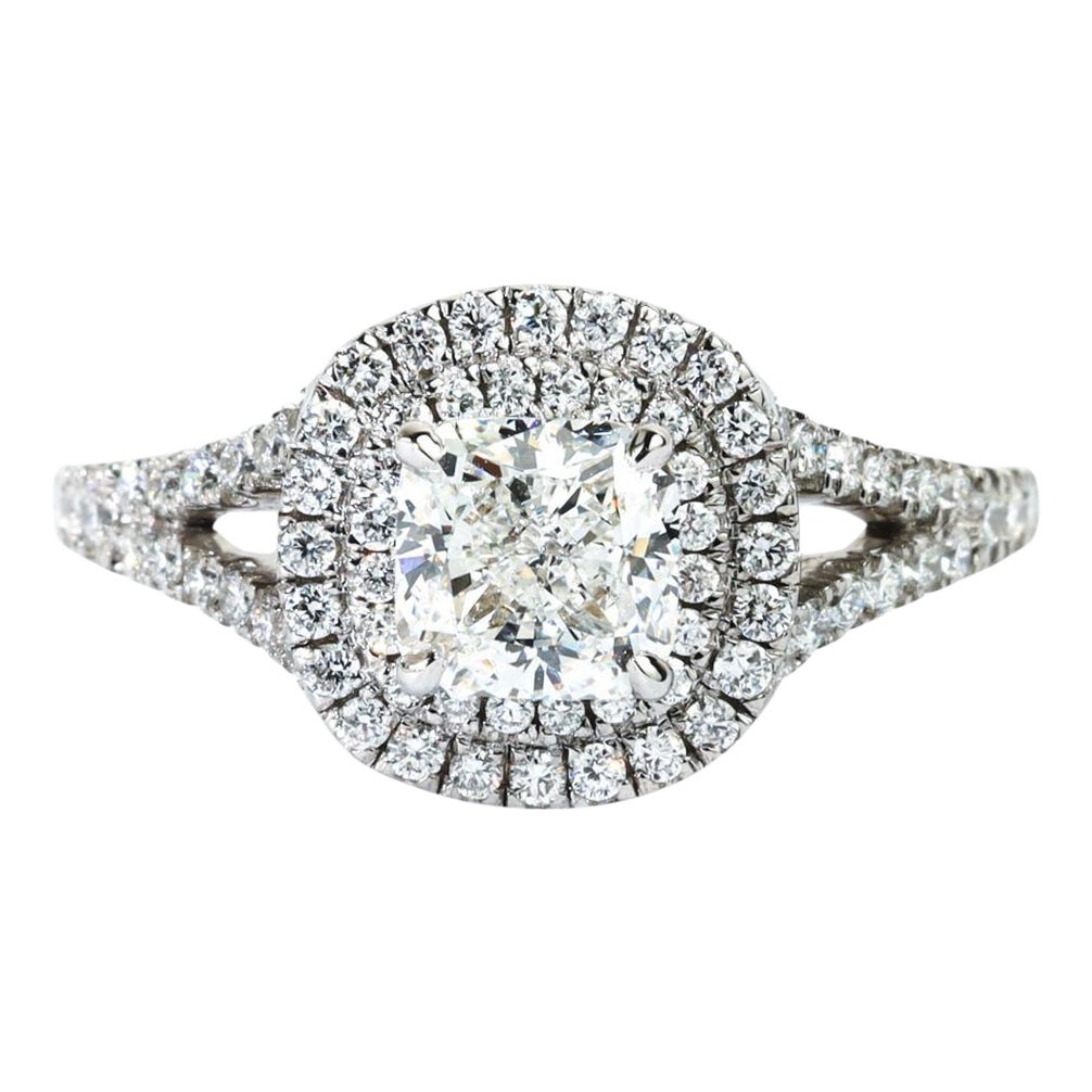 GIA Report Certified Cushion Cut E VVS Diamond Double Halo Ring 18k White Gold