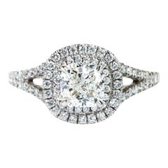 GIA Report Certified Cushion Cut E VVS Diamond Double Halo Ring 18k White Gold