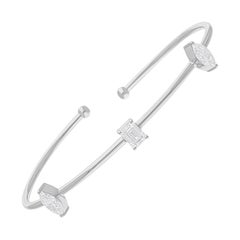 1.39 Carat SI/H Marquise Emerald Cut Diamond Cuff Bangle Bracelet 14k White Gold