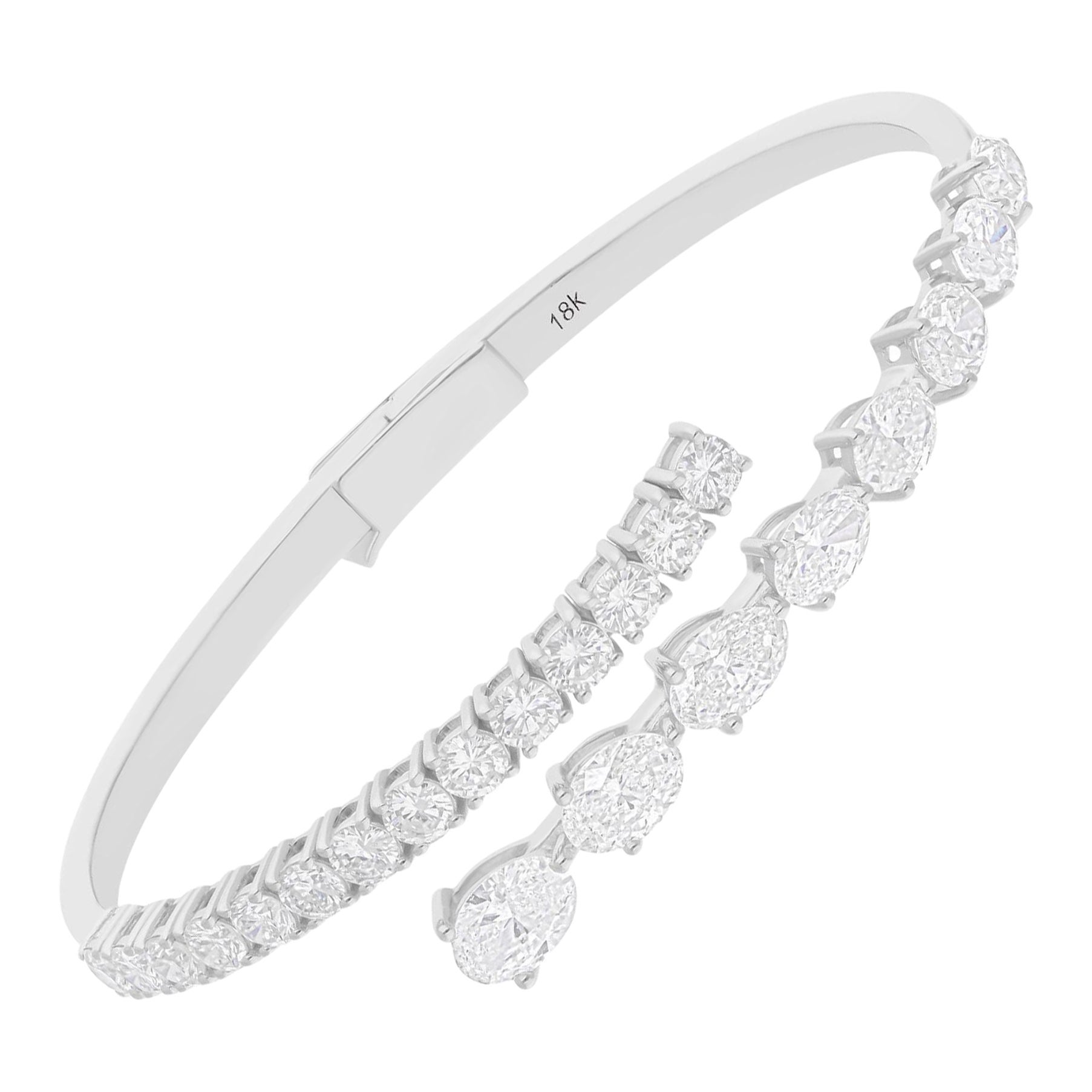 Bracelet jonc enveloppant en or blanc 14 carats avec diamants ronds ovales de 6,05 carats SI/H