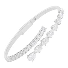 Bracelet jonc enveloppant en or blanc 14 carats avec diamants ronds ovales de 6,05 carats SI/H