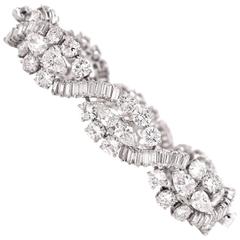 1960s Pear Shape Round Diamond and Baguette Platinum Link Bracelet 5
