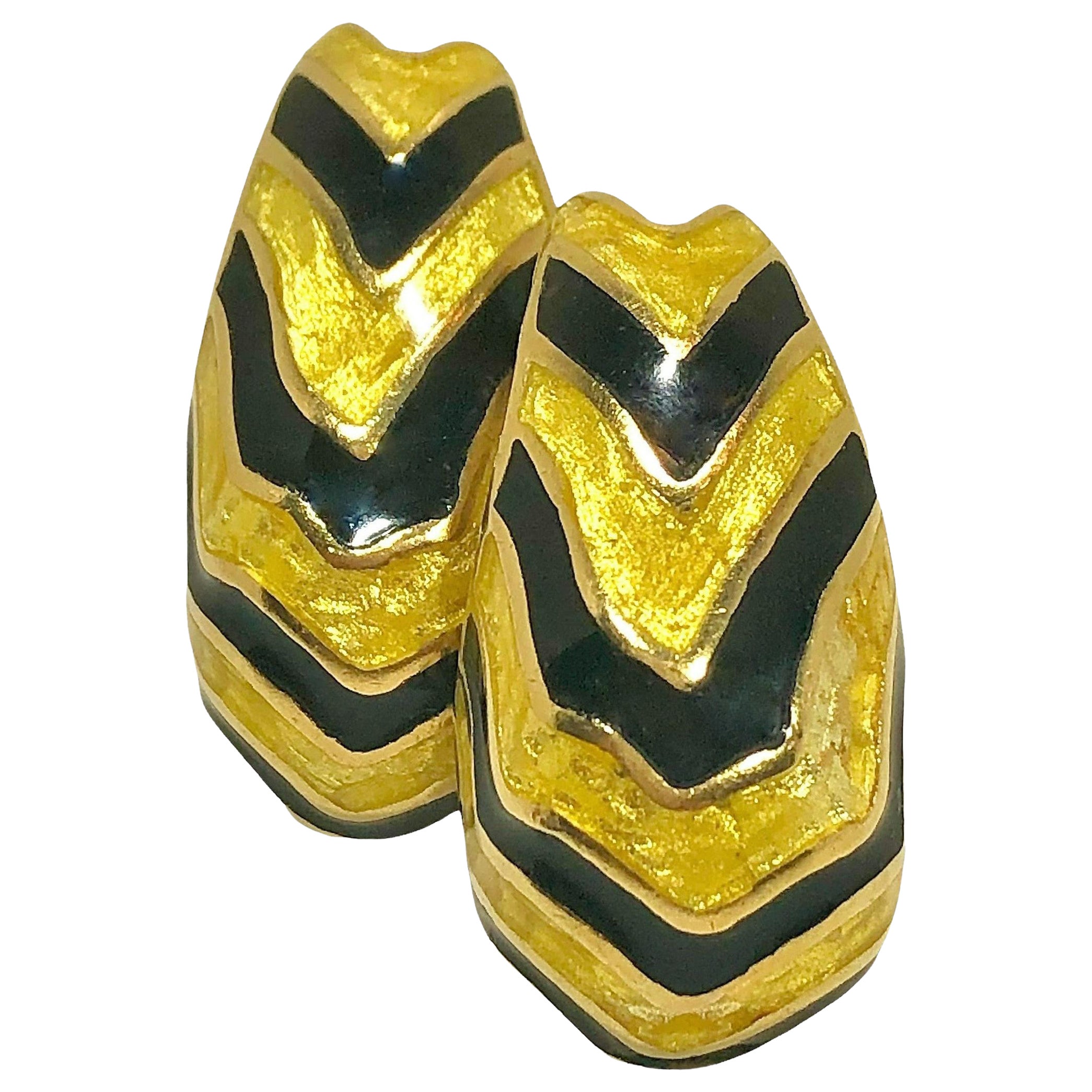18 Karat Gelbgold Tigerstreifen-Ohrringe mit schwarzen und goldenen Emaille-Streifen