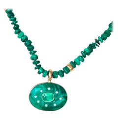 EVIL EYE NECKLACE, malachite, emerald, diamonds and 14k gold