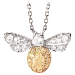 18K White Gold Yellow Diamond Bee Pendant Necklace