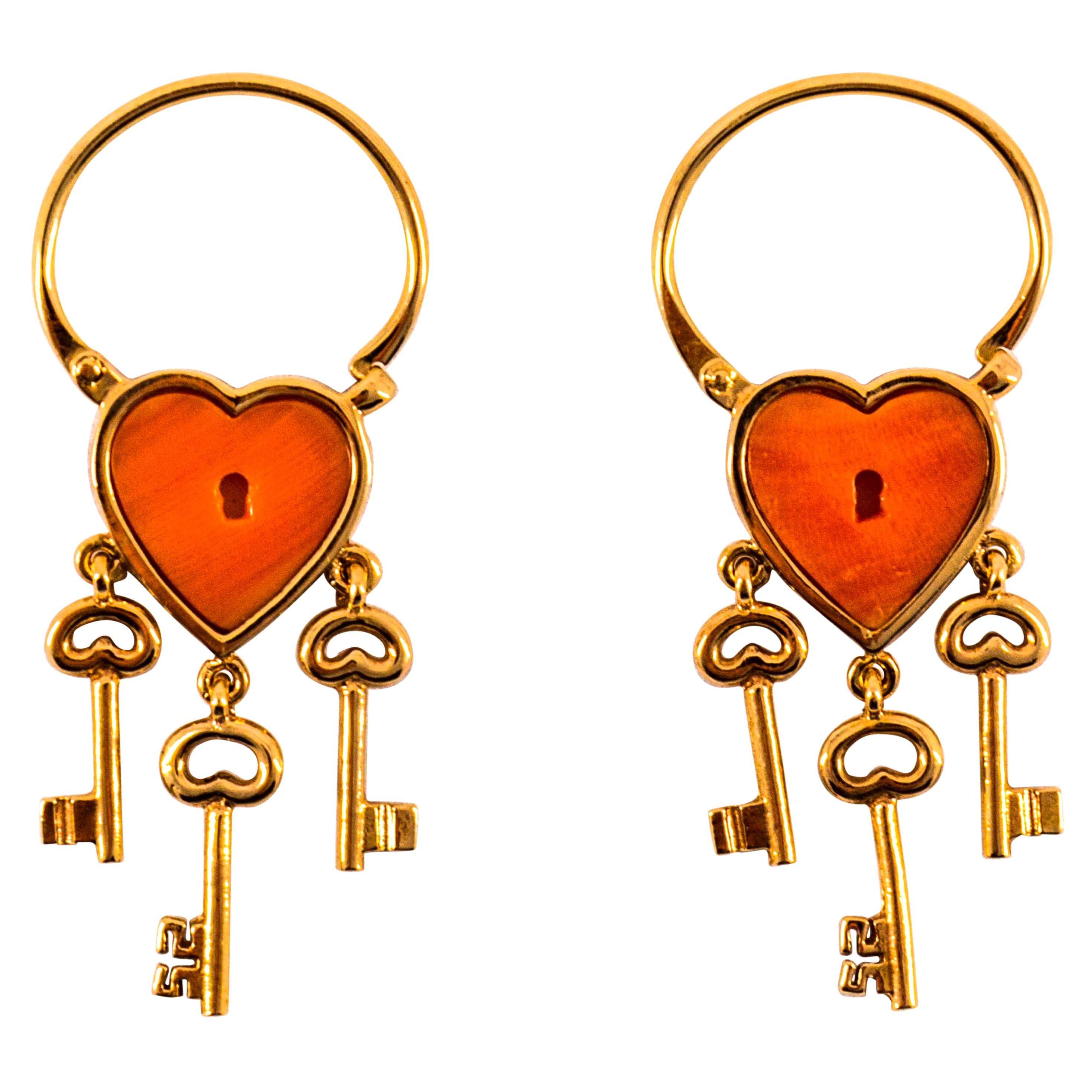 Handcrafted Mediterranean Peach Coral Rose Gold Lever-Back Dangle Earrings