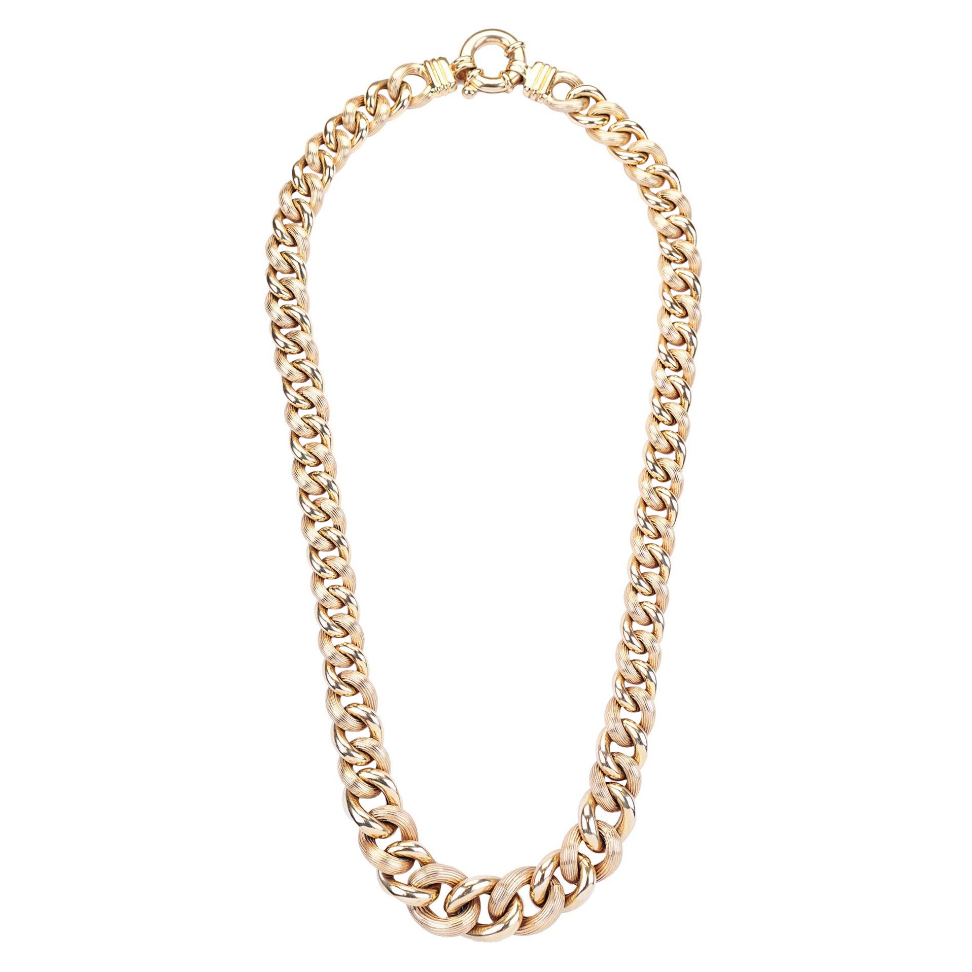 UnoAErre 9 Carat Yellow Gold Graduated Chunky Hollow Curb Link Chain, Italy
