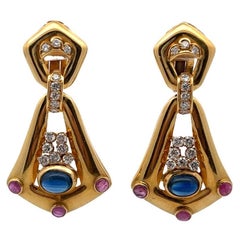 Boucles d'oreilles cabochon saphir et rubis