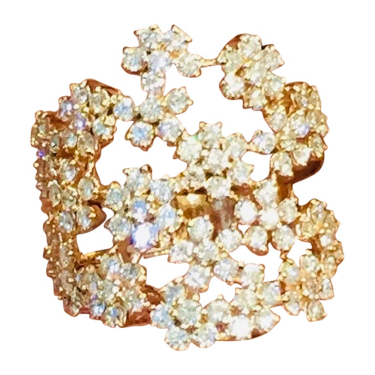 1.96 Carat Natural Diamonds Flowers Gold Ring