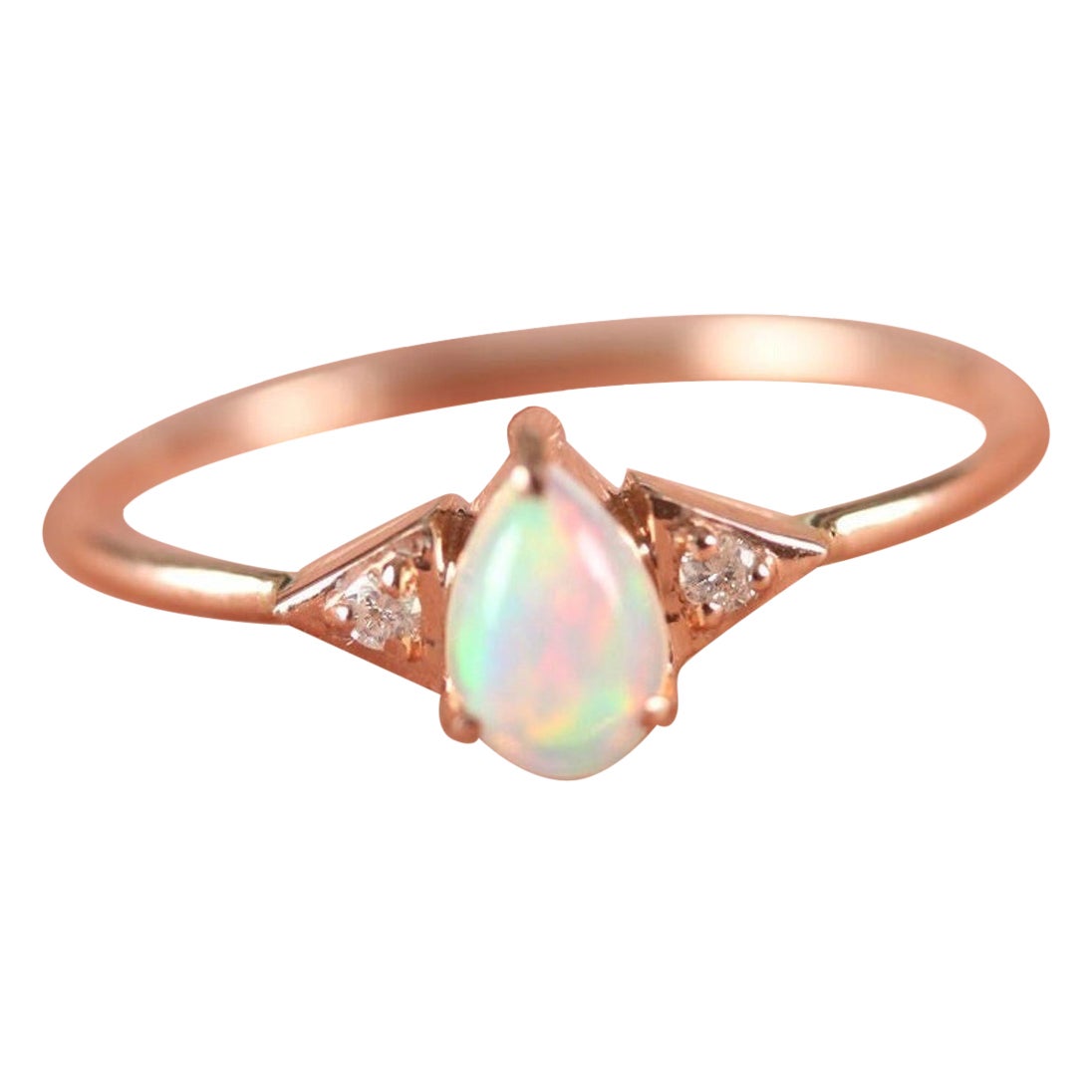 14K Solid Gold Ethiopian Opal Ring Pave Diamond Minimalist Ring Gift For Women.