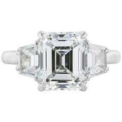 GIA Certified 5.04 Carat Emerald Cut Diamond Platinum Ring 7