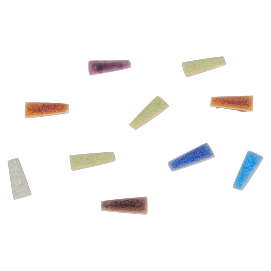 Ole Bjørn Krüger. Ten unique brooches in glazed stoneware in various colors.