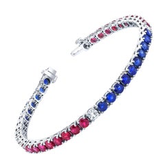 Ruby, Sapphire and Diamond "Red White and Blue" Platinum Tennis Bracelet