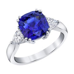 Bague de fiançailles en platine avec saphir bleu de 4,53 carats et diamants certifiés GIA