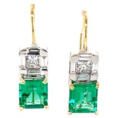 Pendientes de gota de esmeralda y diamante en oro blanco y amarillo de 18k, 1,39 quilates