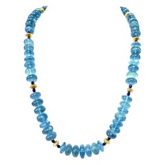 Collar de Cuentas de Aguamarina y Lapislázuli con Detalles de Oro Amarillo, 22 Pulgadas