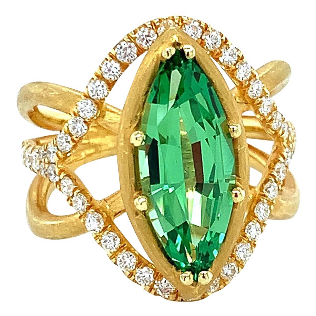 Anello Cocktail con Granato Tsavorite e Diamante in Oro Giallo, 2,95 Carati
