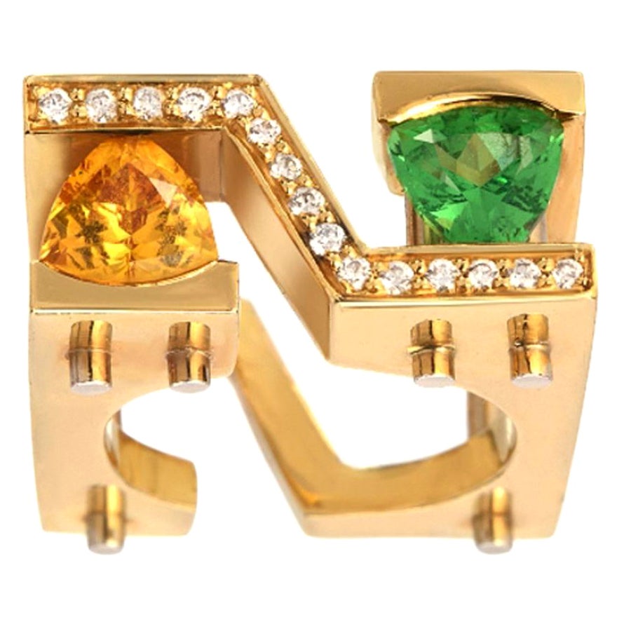 Tsavorite Citrine Diamond 18k Yellow Gold Cocktail Ring