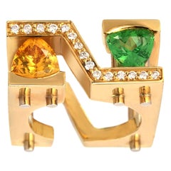 Cocktailring aus 18 Karat Gelbgold mit Tsavorit, Citrin und Diamant