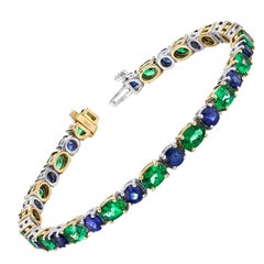Bracciale A Link in oro 18k con granato verde Tsavorite e zaffiro blu